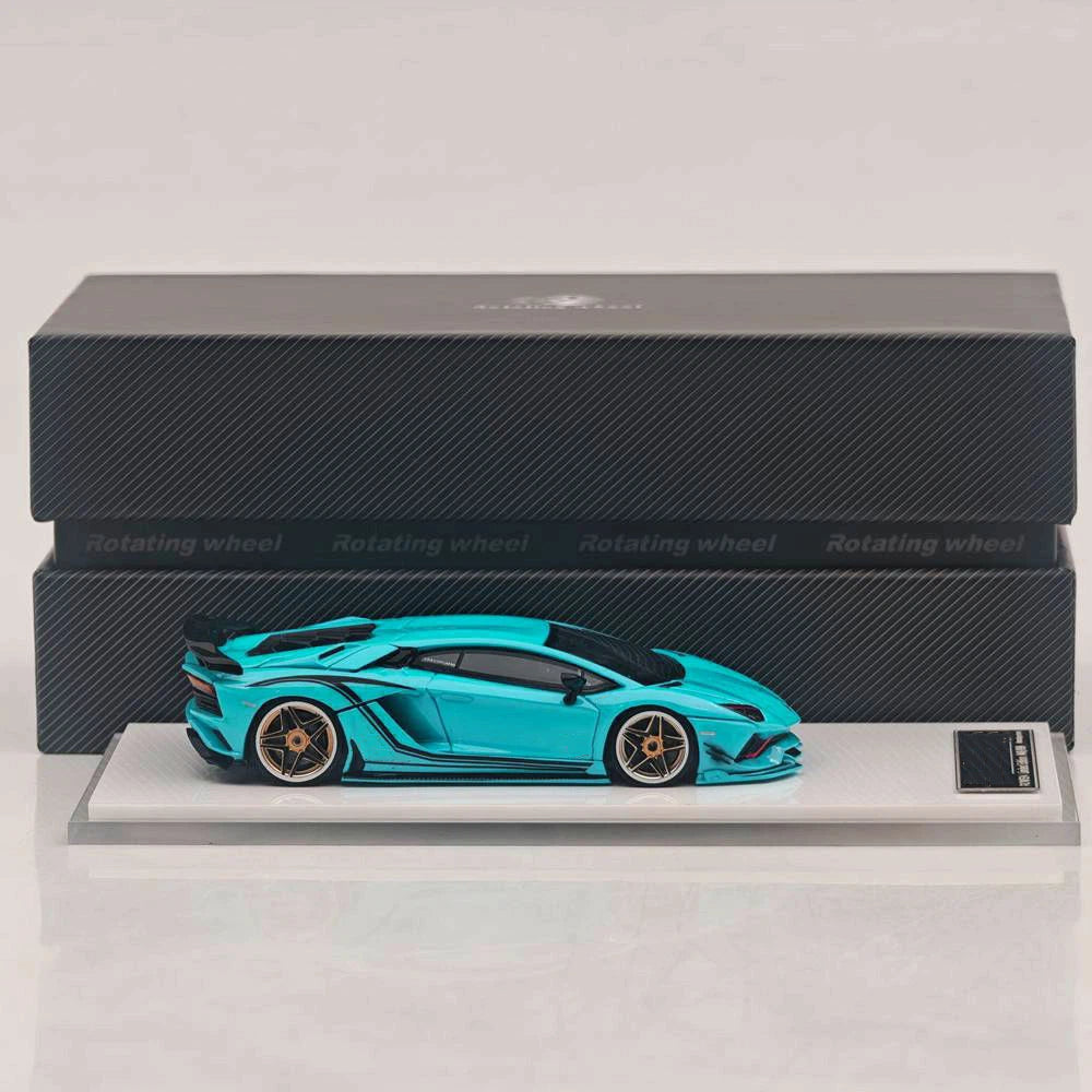 Rotating Wheel 1/64 Aventador S Rowen Bule Alloy Model Car Collection Diecast