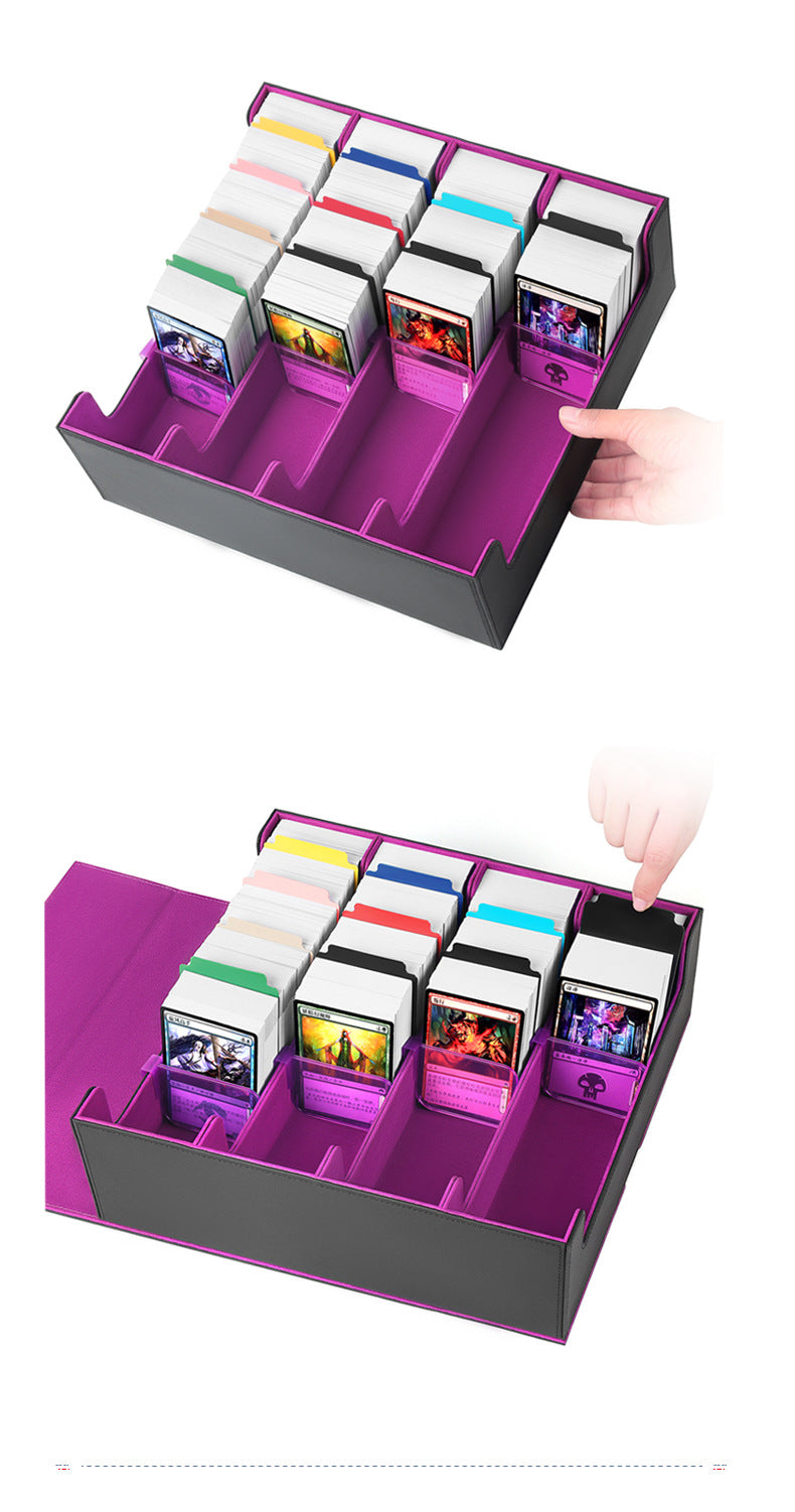 Magnetic PU Leather Card Storage Box 4 Grid Large Capacity Trading Card Organizer Holder for PTCG TCG CCG OCG Collectible Game Sports Cards