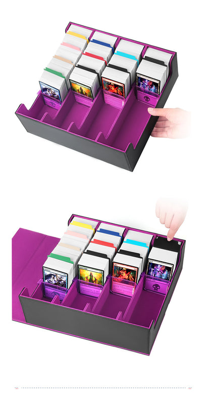 Magnetic PU Leather Card Storage Box 4 Grid Large Capacity Trading Card Organizer Holder for PTCG TCG CCG OCG Collectible Game Sports Cards