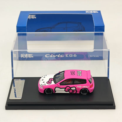 1/64 Ghost Player HONDA CIVIC EG6 Rose Modèles moulés sous pression Collection de voitures 