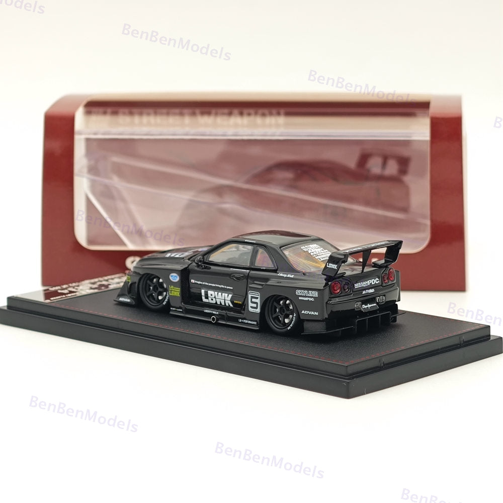 1/64 SW NISSAN GT-R LBWK ER34 #5 Black Diecast Model Car Miniature Collection