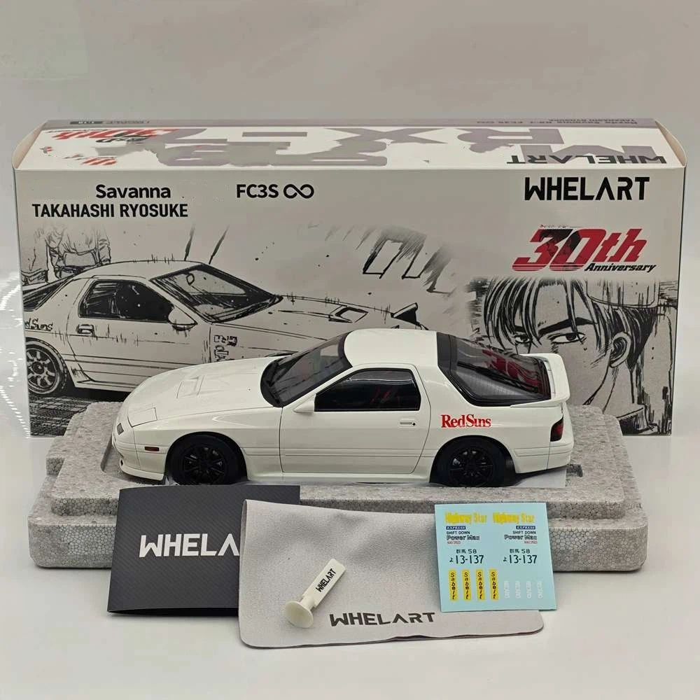 WHELART 1:18 RX7 FC3S Initial D 30e Anniversaire Voiture miniature en alliage + figurine