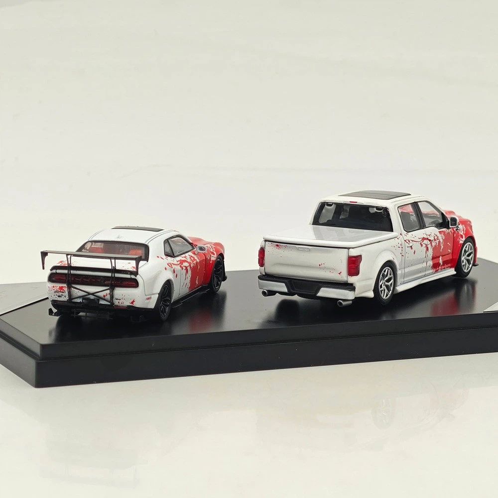 SH x ICHEMO 1:64 Shelby F150 & SRT Hellcat Red White Splash Double Set Diecast Model Car