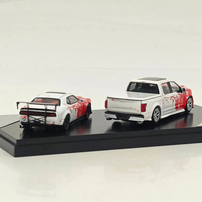 SH x ICHEMO 1:64 Shelby F150 & SRT Hellcat Red White Splash Double Set Diecast Model Car