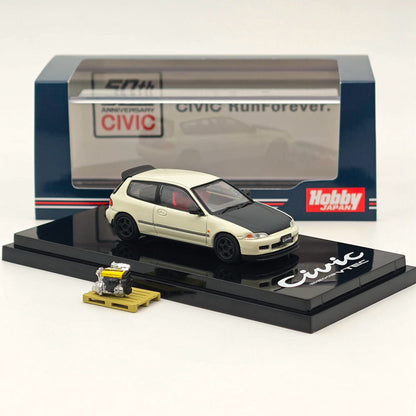Hobby Japan 1/64 Honda CIVIC (EG6) JDM Style Customized Version With Engine Display Model White HJ642017AW Diecast Models Car Collection(Ships from the United States)