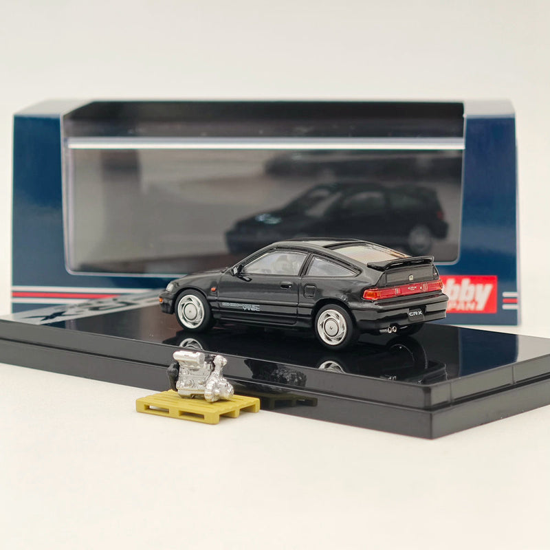 1/64 Hobby Japan Honda CR-X SiR (EF8) 1989 with Engine Display Model Black Diecast Car Limited Collection Auto Toys Gift
