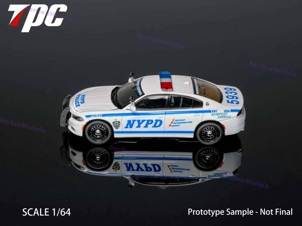 Pre-sale 1:64 TPC Dg Charger PURSUIT / NYPD Livery Police Car Hood Opens Alloy