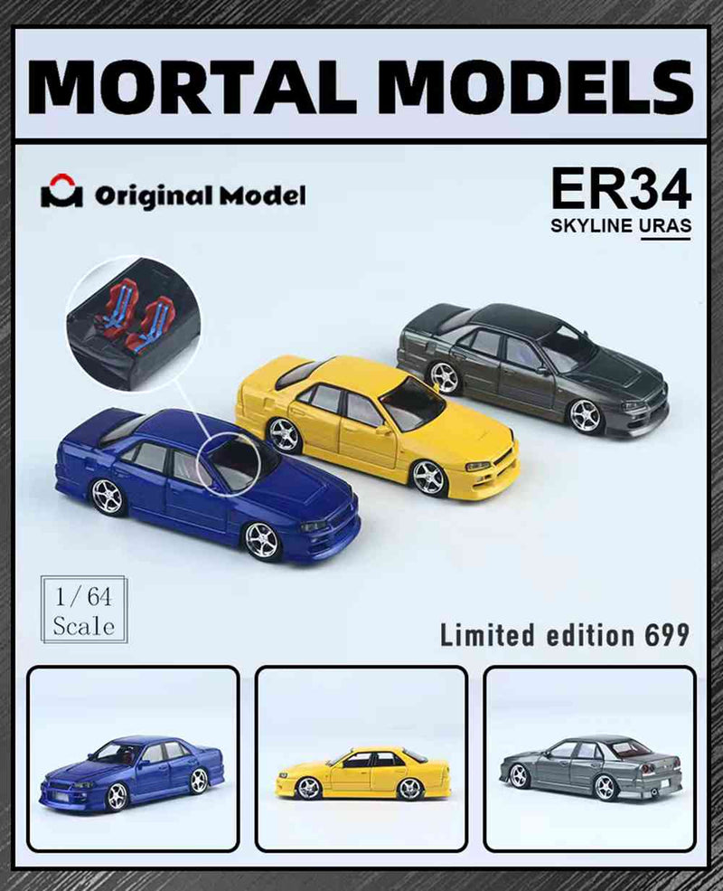 Pre-sale Mortal & OM 1:64 Nissan ER34 uras SKYLINE Miniature Diecast Toys Car Models Hobby Collection Gifts Limited 699