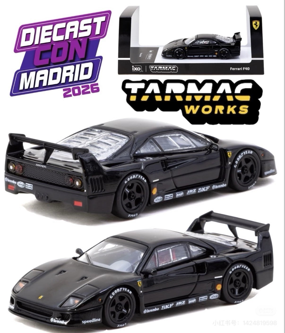 Tarmac Works 1/64 for F40 Black Cool Car Show Limited Diecast Toys Model Car Gifts