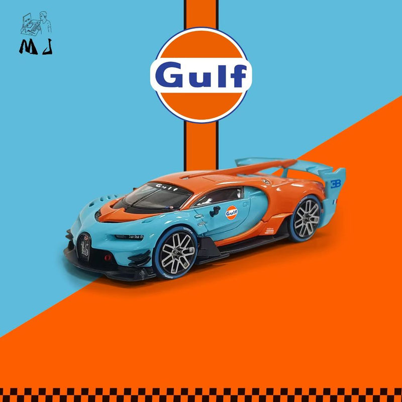 MJ 1:64 Bugatti Vison GT Gulf Miniature Diecast Toys Car Models Collection Gifts Limited Edition