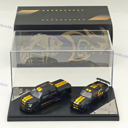 GT SHOW 1:64 Shelby F150 & Hellcat Black/Gold "American Power" livery Diecast Metal Limited Edition