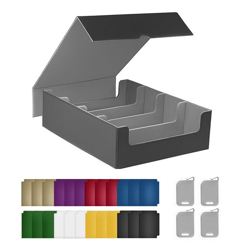 Large Capacity 4 Slot Magnetic PU Trading Card Storage Box Multi Compartment Organizer For TCG Collectible Cards