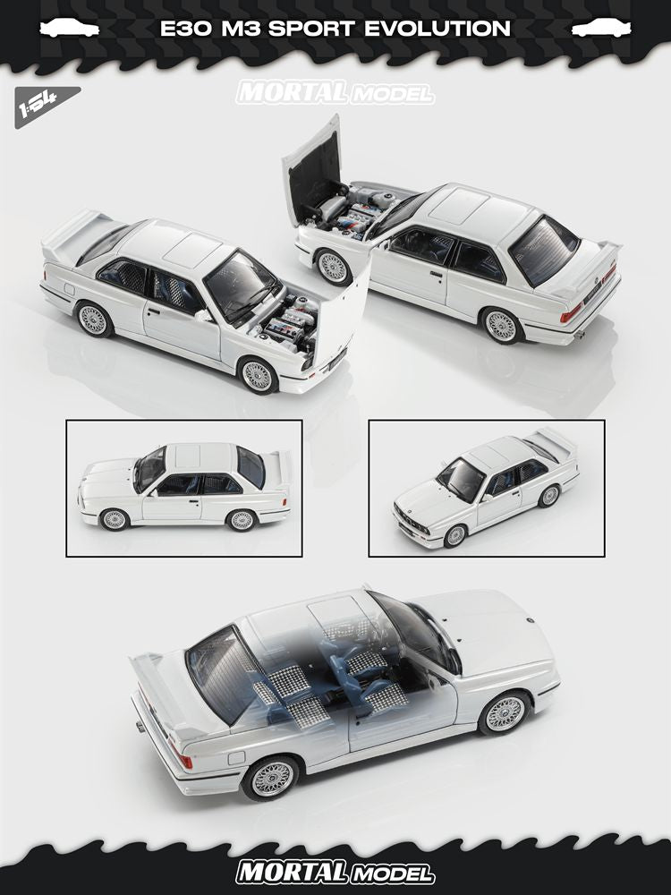 Pre-Sale Mortal 1:64 BMW E30 M3 SPORT EVOLUTION Alloy Openable Hood Diecast Toys Car Models Hobby Collection Gifts