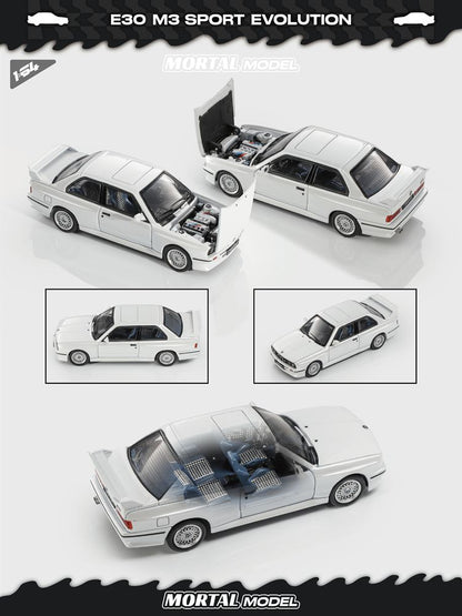 Pre-Sale Mortal 1:64 BMW E30 M3 SPORT EVOLUTION Alloy Openable Hood Diecast Toys Car Models Hobby Collection Gifts