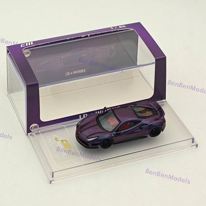 1:64 CM Ferrari LB 488 Widebody Purple Super Racing Sports Model Diecast Car