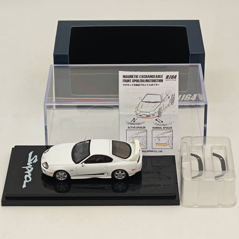 Hobby Japan 1/64 Toyota SUPRA RZ JZA80 GENUINE CUSTOMIZED VER with ActiveSpoiler White HJ643042W Diecast Models Car Collection