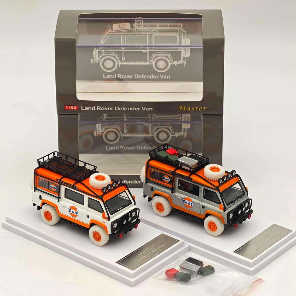 Master 1:64 pour Land Rover Defender Van Gulf Vernis Jouets moulés sous pression Modèles de voitures Miniature Hobby Cadeaux de collection 