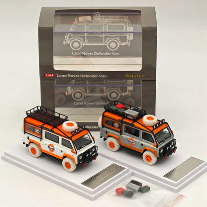 Master 1:64 pour Land Rover Defender Van Gulf Vernis Jouets moulés sous pression Modèles de voitures Miniature Hobby Cadeaux de collection 