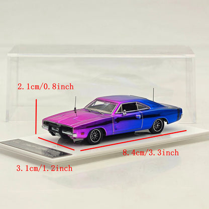 LS Model 1:64 Chargr 1969 Classic Muscle Car Chrome Purple&Chrome Illusion Edition Diecast Model Car Collection