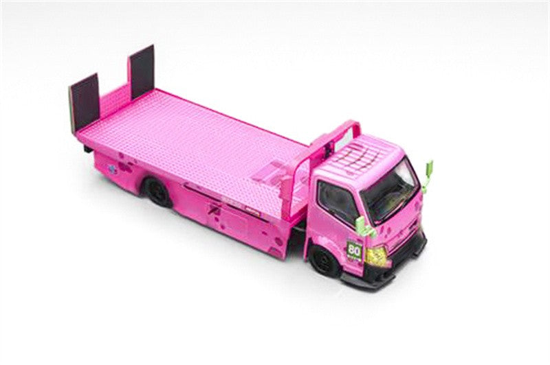 Pre-Order MEGA GEAR 1:64 Pink Green Dinosaur Custom Tow Truck Full Ground Trailer MG Alloy Model car