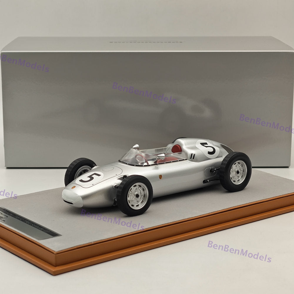 1/18 Tecnomodel Porsche 718 F2 1960 Solitude GP #5 Silver Resin Car Model