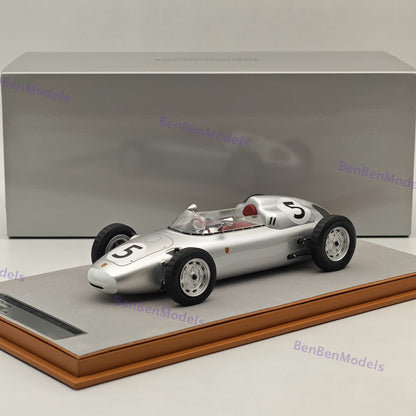 1/18 Tecnomodel Porsche 718 F2 1960 Solitude GP #5 Silver Resin Car Model