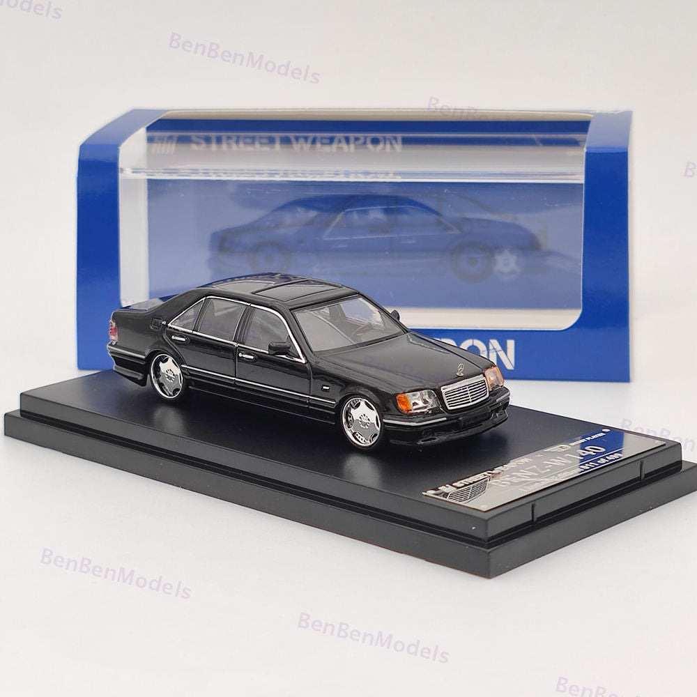 Street Weapon 1:64 Benz W140 S600 Black Limited 499 Diecast Model Car Collection