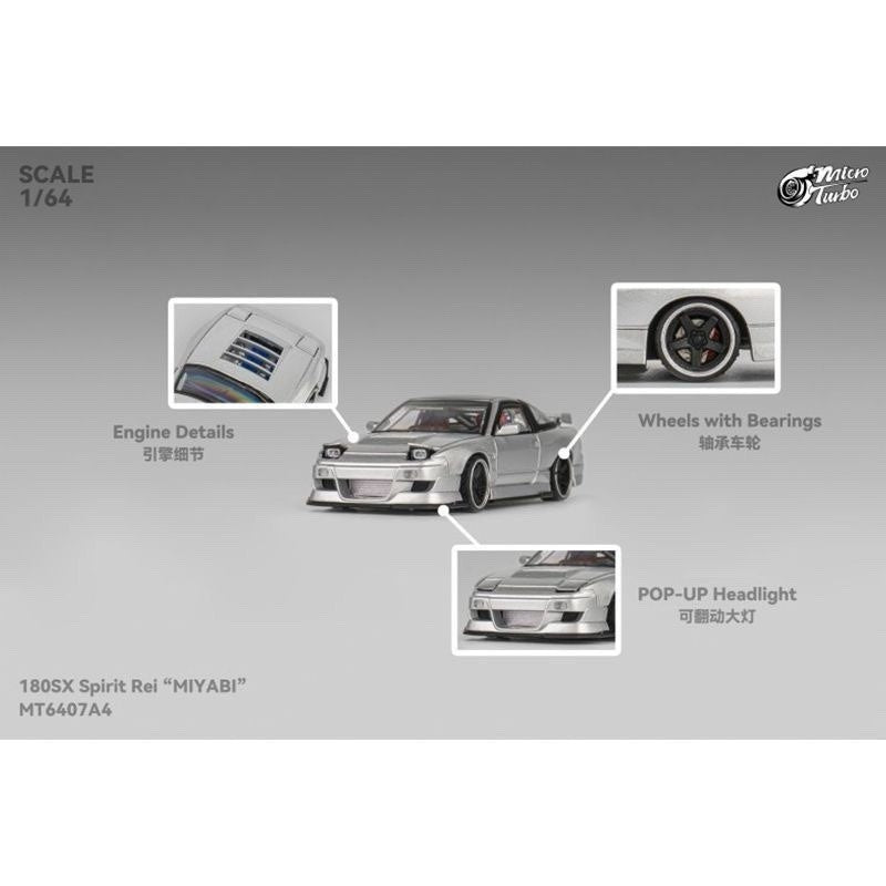 1/64 MT180SX Custom Aero Style Metallic Silver Alloy Diecast Hobby Display Model Gifts Toys