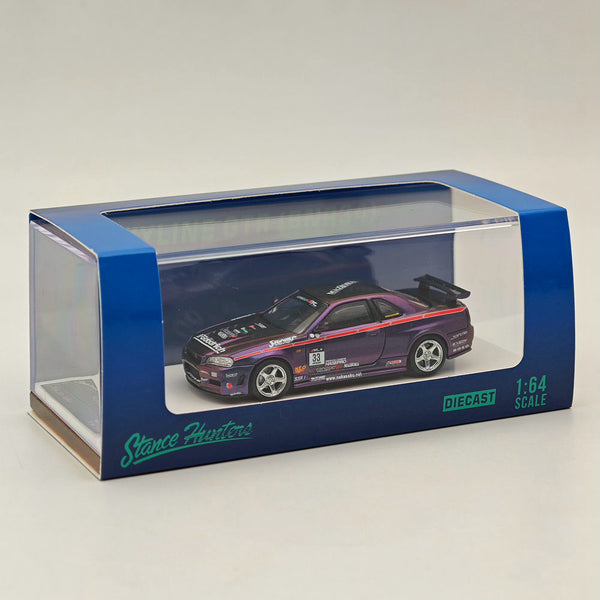Stance Hunters 1/64 Nissan Skyline GTR BNR-34 Z-Tune #33 High REV Series Diecast Models Car Toy Limited 599 Collection