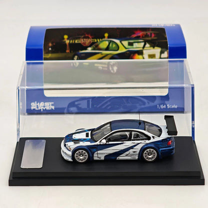 Ghost Player 1:64 E46 M3 GTR NFS Blue/White Manga Paint Openable Hood & Trunk Diecast Model Car Limited Collection