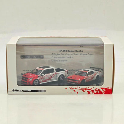 SH x ICHEMO 1:64 Shelby F150 & SRT Hellcat Red White Splash Double Set Diecast Model Car