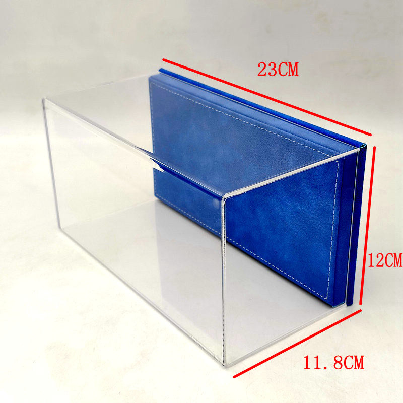 Thicken Acrylic Case Display Box Transparent Dustproof Storage Models Car Premium Base Blue Suede Gifts Boxes 23cm