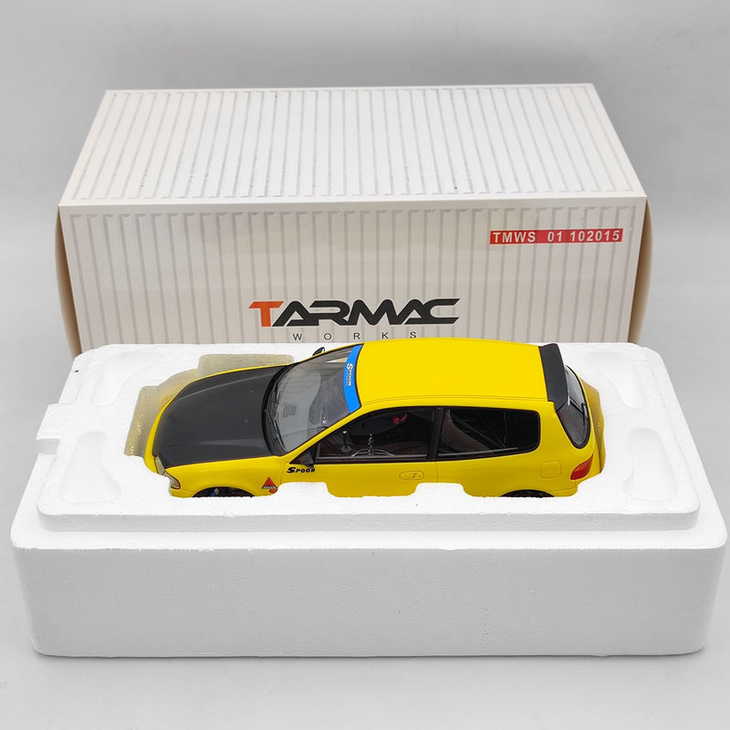 Tarmac Works 1/18 Honda Civic EG6 Spoon Yellow Resin Model Car Collection Gifts