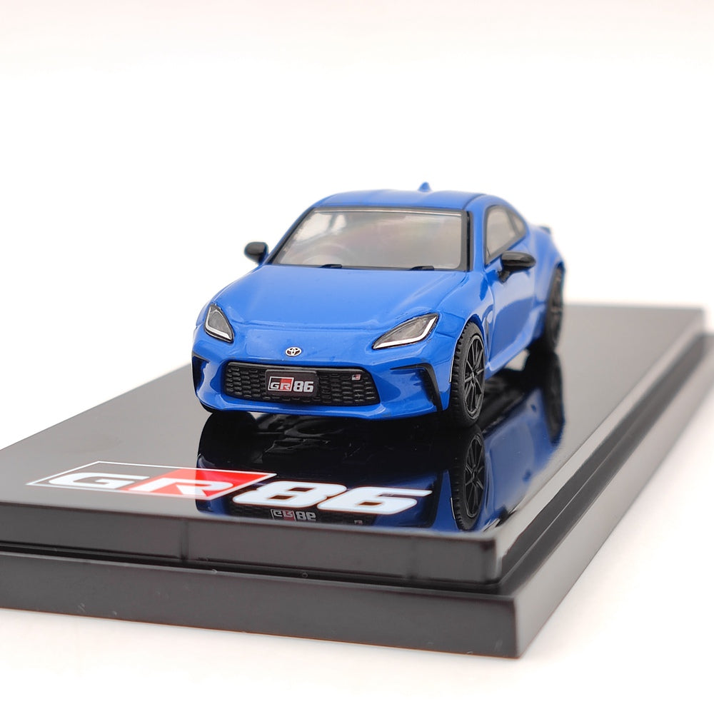 Hobby Japan 1/64 Toyota GR86 Diecast Model Car - Blue Collectible With Display Case