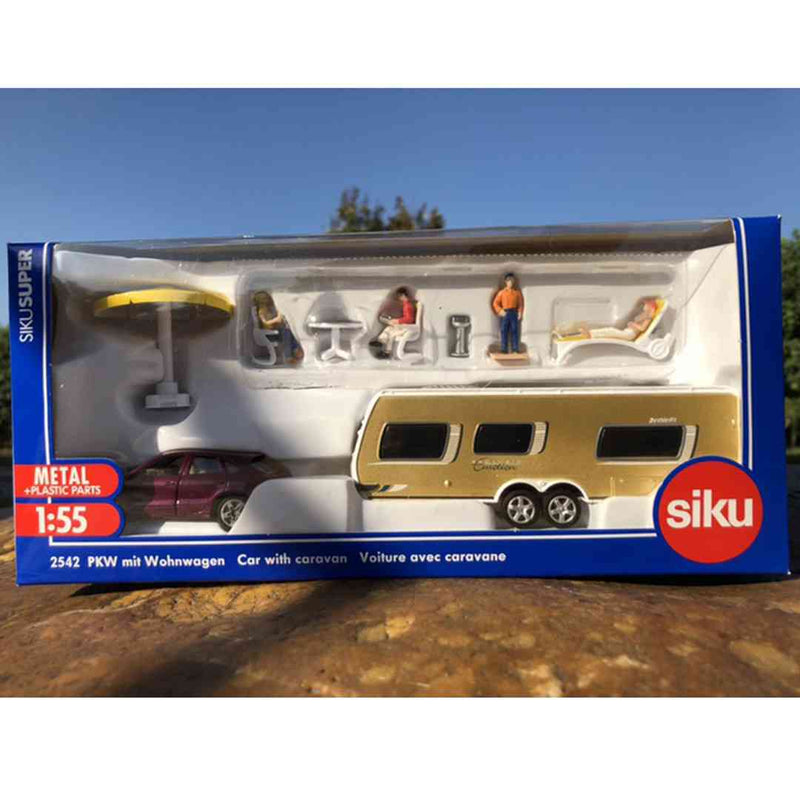 1:55 Siku Super 2542 PKW mit Wohnwagen Car With Caravan Voiture avec Caravane Porsche + station wagon + doll Diecast Toys Models Collection Gifts