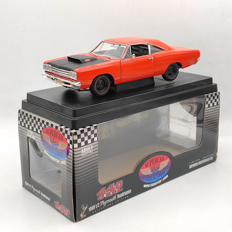 1:18 SUPERCAR Plymouth Roadrunner 1969 1/2 440 6BBL Diecast Model Edition Orange Toy Car Gift