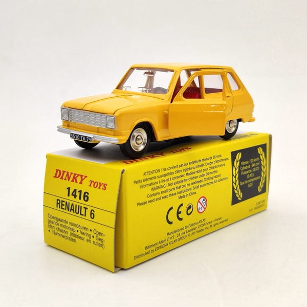 1/43 Atlas Dinky Toys 1416 Renault 6 Diecast Models Auto Car Gift Collection Yellow