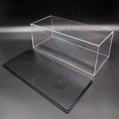 Boîte de présentation en acrylique transparente anti-poussière avec base noire pour modèle de voiture 1/32 de haute qualité 18 cm